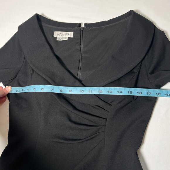 Kay Unger New York Black Shawl Collar Ruched Sheath Knit Mini Dress Size 8 - Picture 4 of 12
